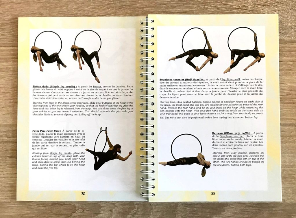 Double page du livre : figures expliquées en français et en anglais